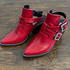 Red leather Steve Madden POWERED sling back booties. Like new.